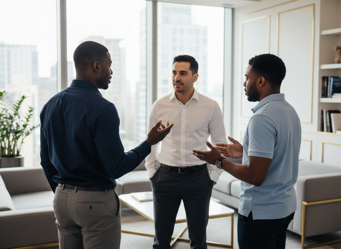 Men connecting at work while receiving depression and mood disorders support