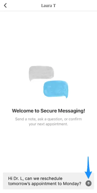 Screenshot of secure messaging feature in the SimplePractice client portal mobile app