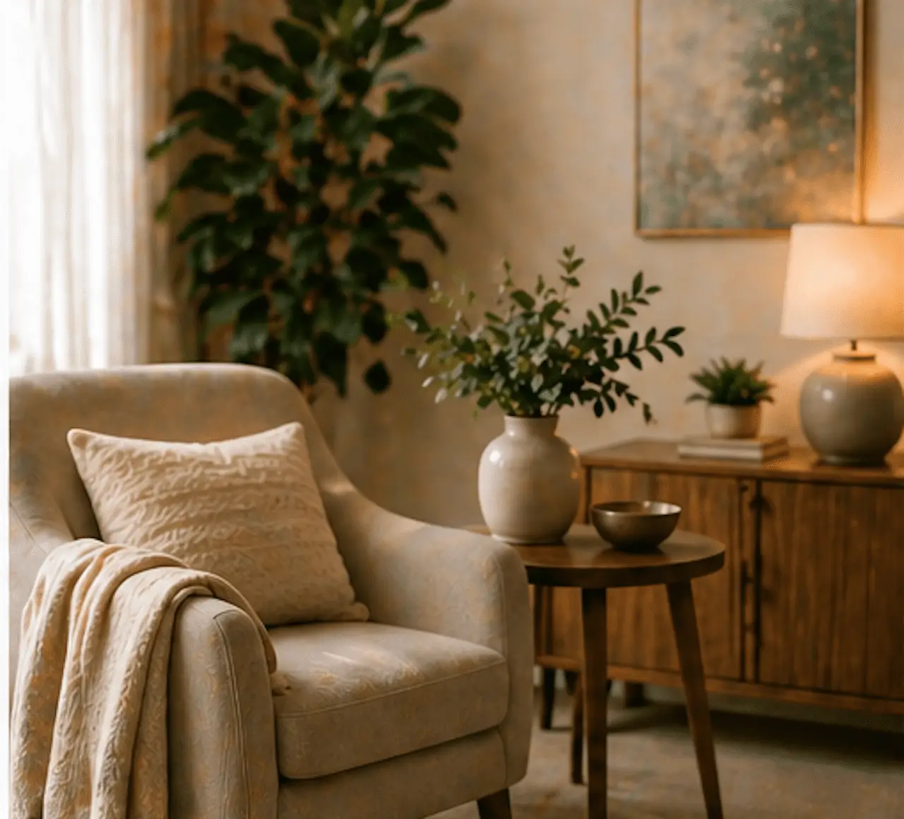 Comfortable therapy space after a free telephone consultation for therapy