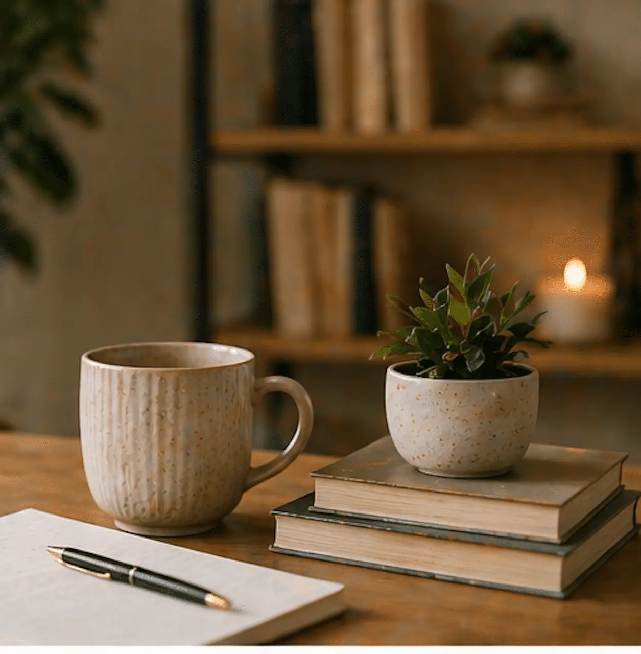Notebook and mug for preparing for a free telephone consultation for therapy