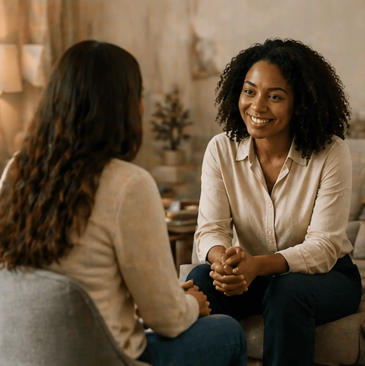 Therapist and client building trust during a free telephone consultation for therapy