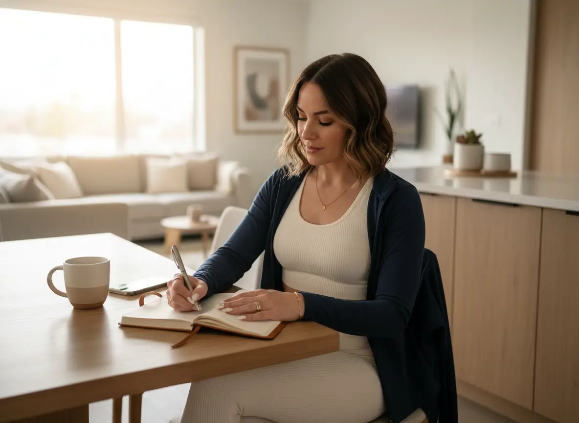 Always being the strong one can feel lonely: woman journaling during a quiet moment of reflection