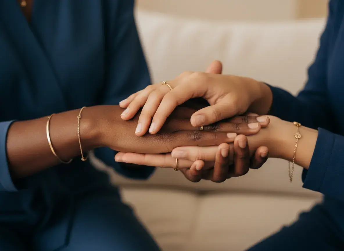 Hands gathered together to represent support and connection