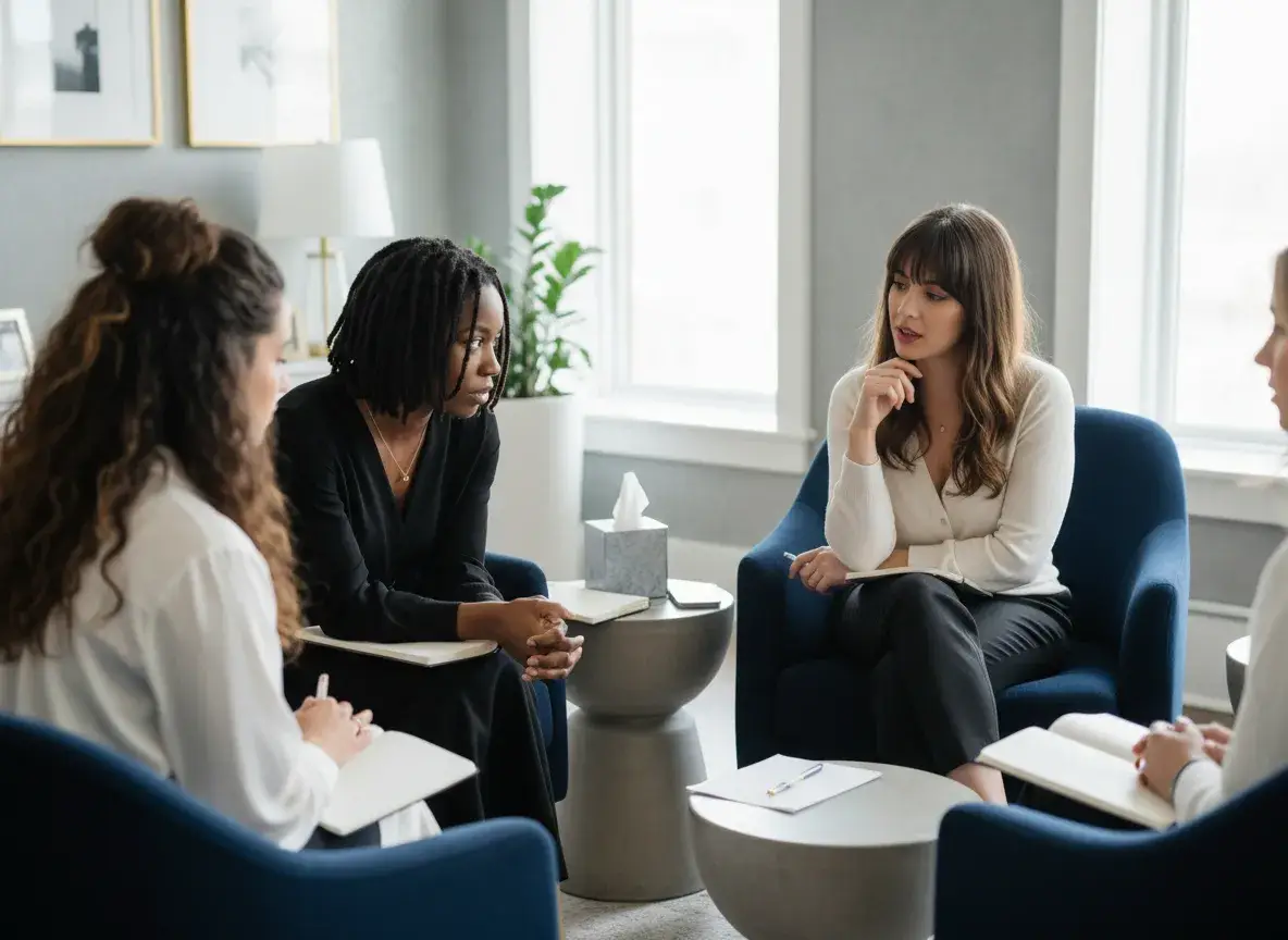 Close-up of a supportive group therapy circle