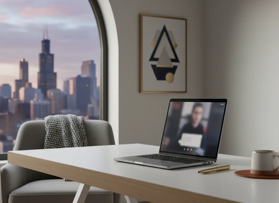 Home office used for secure online therapy in Illinois