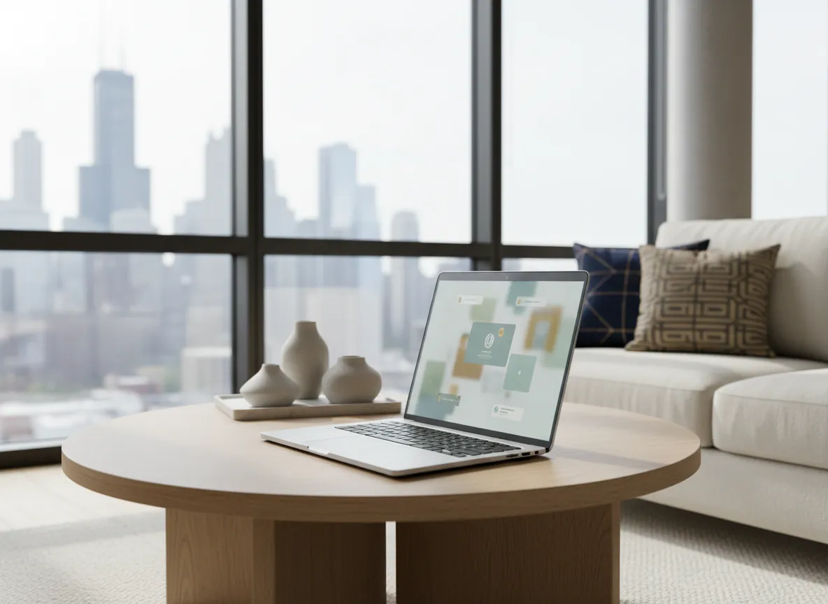 Comfortable living room setting for virtual therapy in Illinois