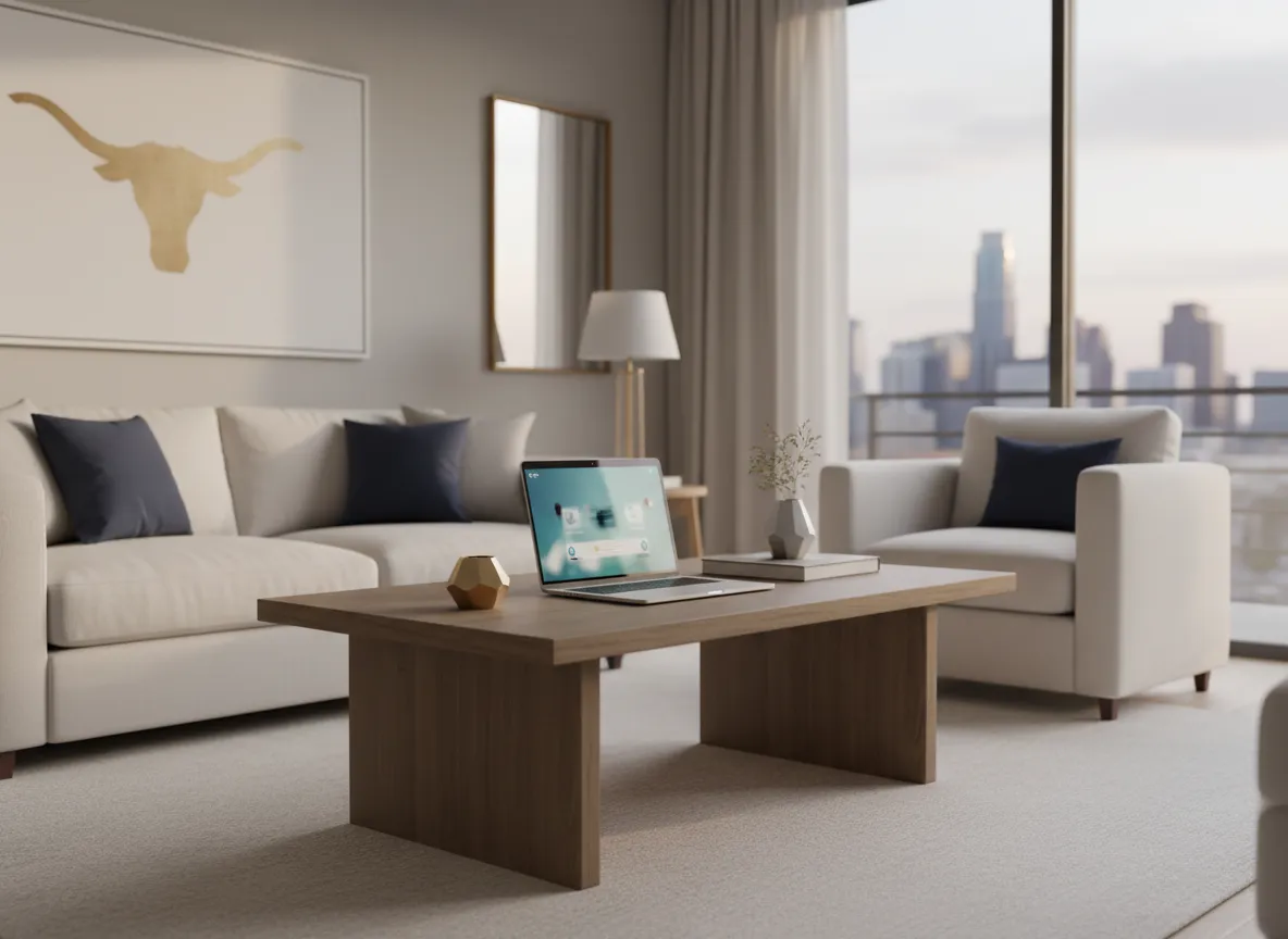 Comfortable living room setting for virtual therapy in Texas