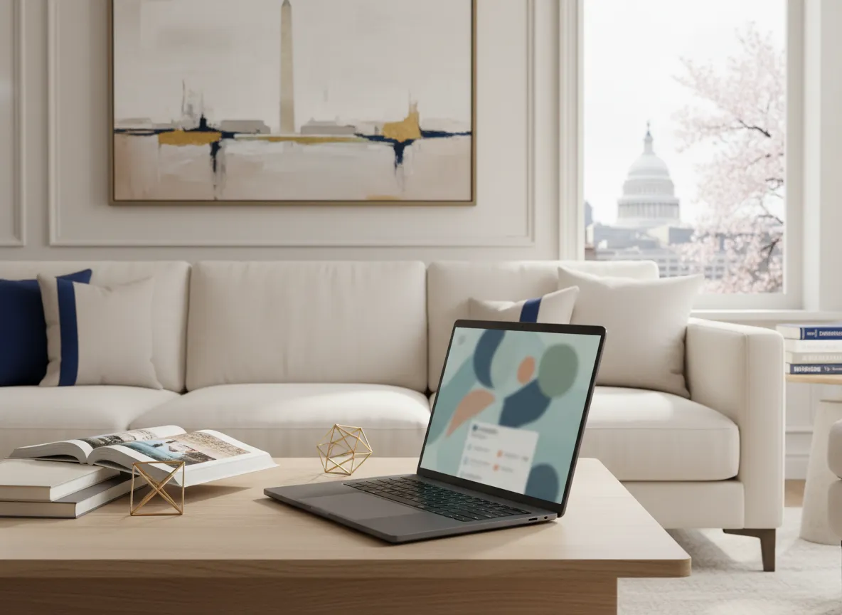 Comfortable Washington, D.C. living room used for secure virtual therapy